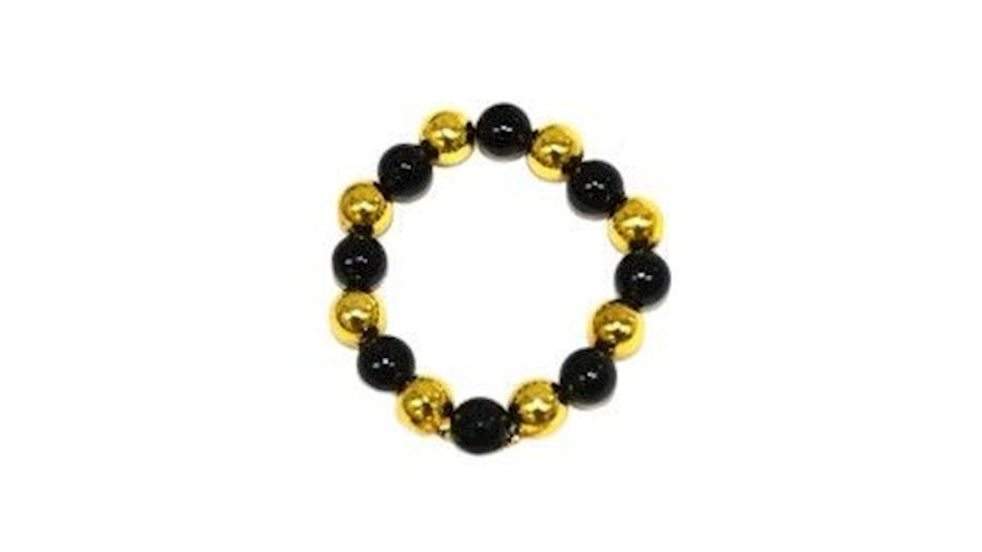 12mm Round Black/ Gold Bracelet{saints,football}-B