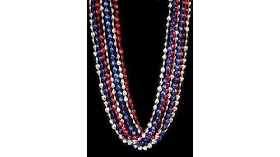 48in 16mm Metallic Red/ Blue/ Silver Heart Beads{t