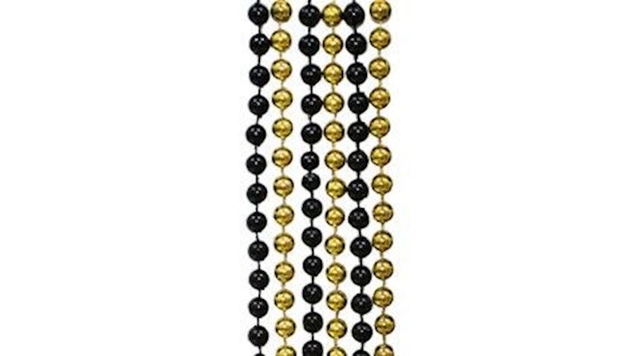 7mm 33in Round Black and Gold Mardi Gras Beads{33i