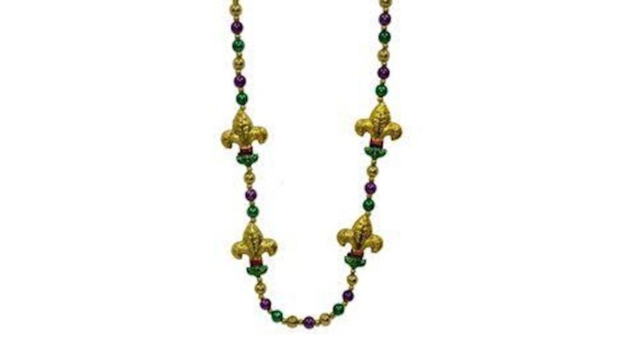 42in 12mm Purple/Green/Gold Necklace w/ Four 2 1/2