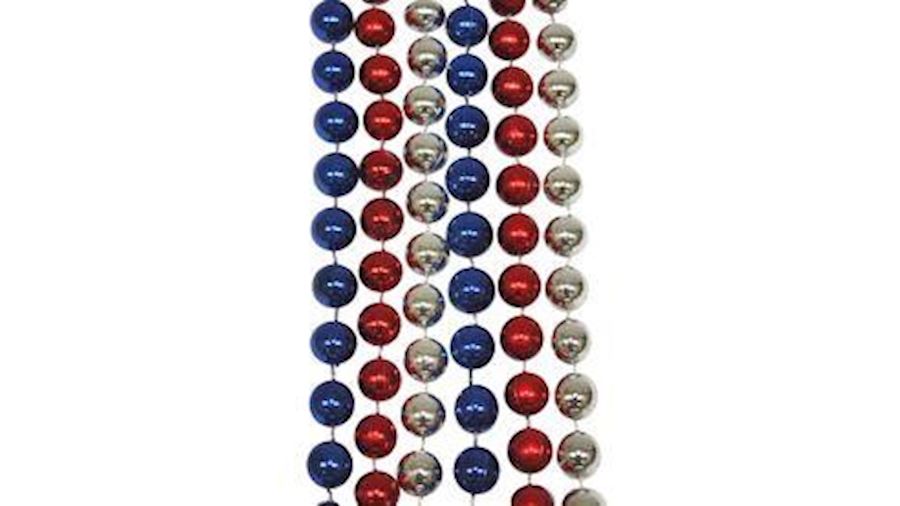 10mm 33in Red, Silver, Blue Beads{33in, 33 inch, 3