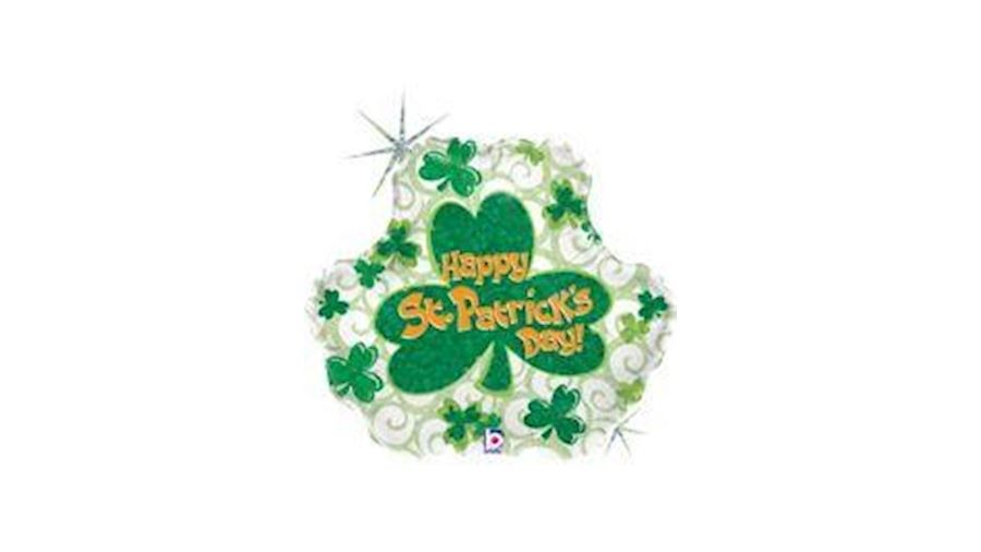 18in Tall St Pat Swirl Shamrock Holographic Mylar 