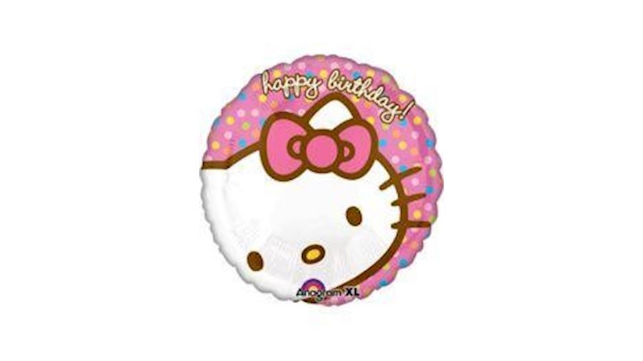 18in Birthday Hello Kitty Dots Mylar Balloon