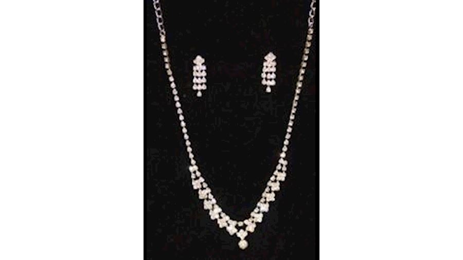 Rhinestone Silver Necklace & Earrings Set