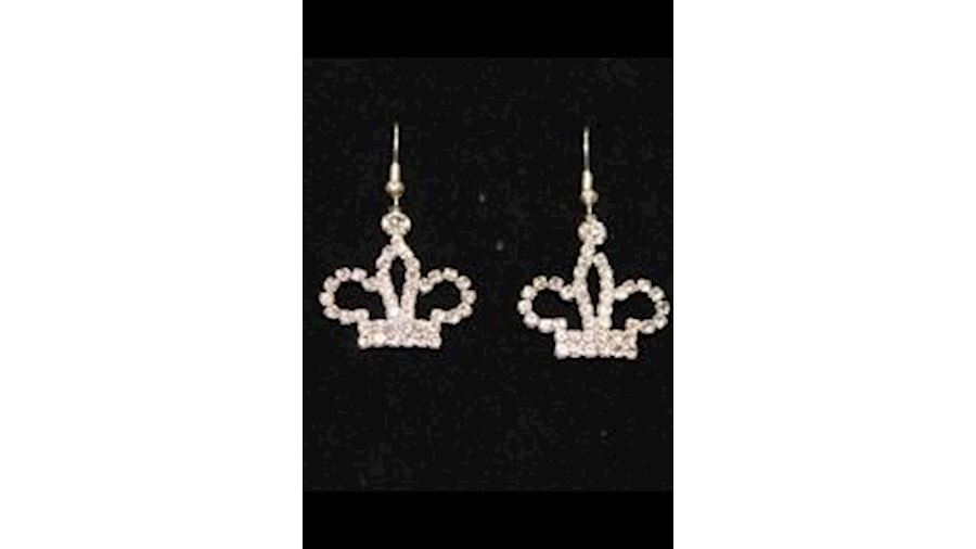 1 1/2in Long Silver Crown Rhinestone Earrings