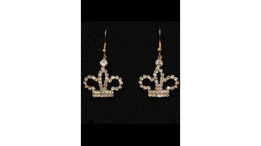 1 1/2in Long Gold Crown Rhinestone Earrings