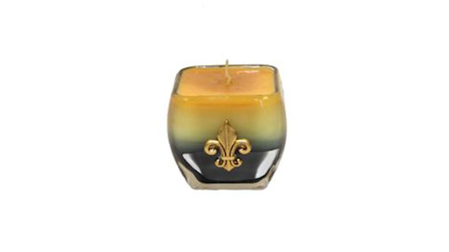 Scent Candle In A Glass Vase w/ a Gold Fleur De Li