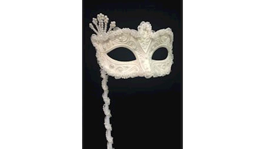 White Wedding Mask with Glitter Scrollwork and Pea