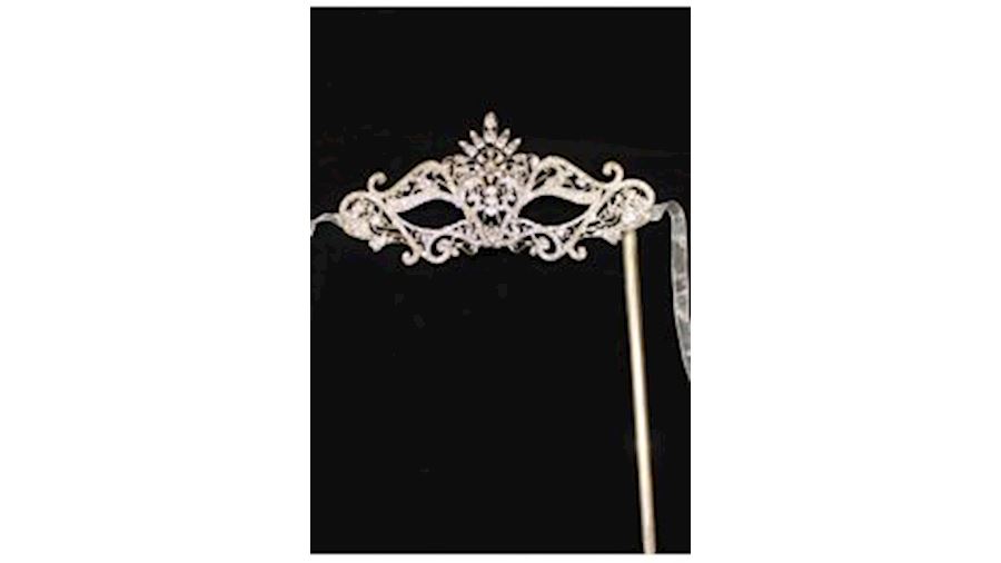 8in Wide x 4in Tall Rhinestone Silver Eye Masquera