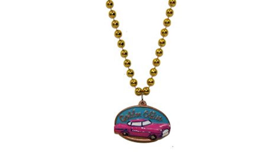 33in 10mm Gold Necklace with Antique Car Medallion