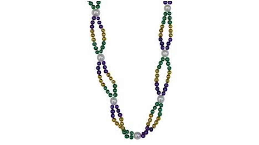 36in 8mm Mardi Gras Necklace with 12mm White Pearl