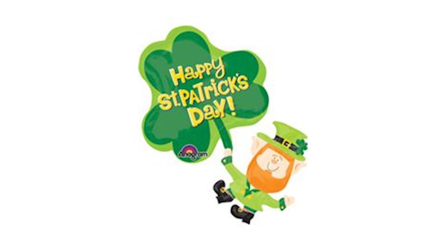 33in St Pat Shamrock and Leprechaun Mylar Balloon 