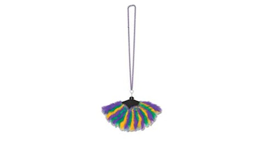 Mardi Gras Necklace with Feather Fan-EA