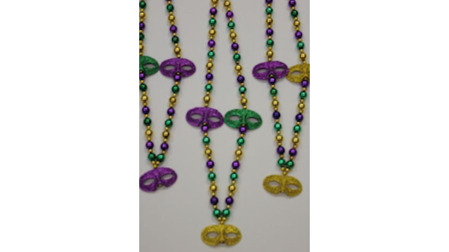 40in Long 12mm Mardi Gras Necklace/bead with 3 Mas