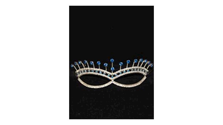 Silver Rhinestone Metal Cat Eye Mask with Blue Rhi