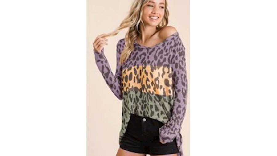 Mardi Gras Leopard Print T-shirt Long Sleeve Mediu