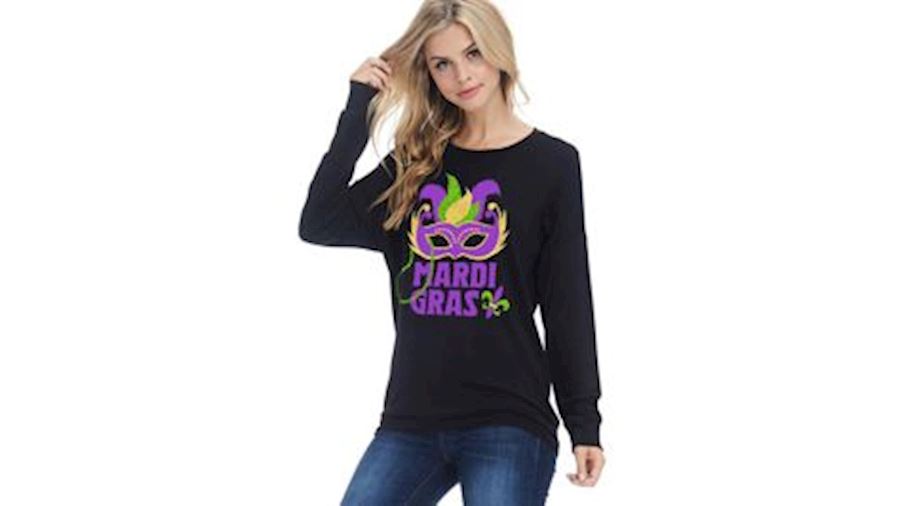 Mardi Gras T-shirt/ Top with Mask and Fleur de Lis