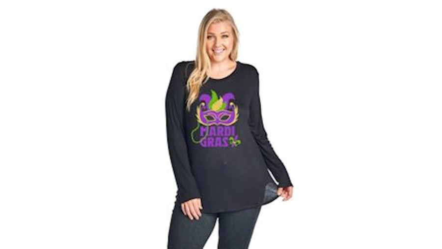 Mardi Gras T-shirt/ Top with Mask and Fleur de Lis