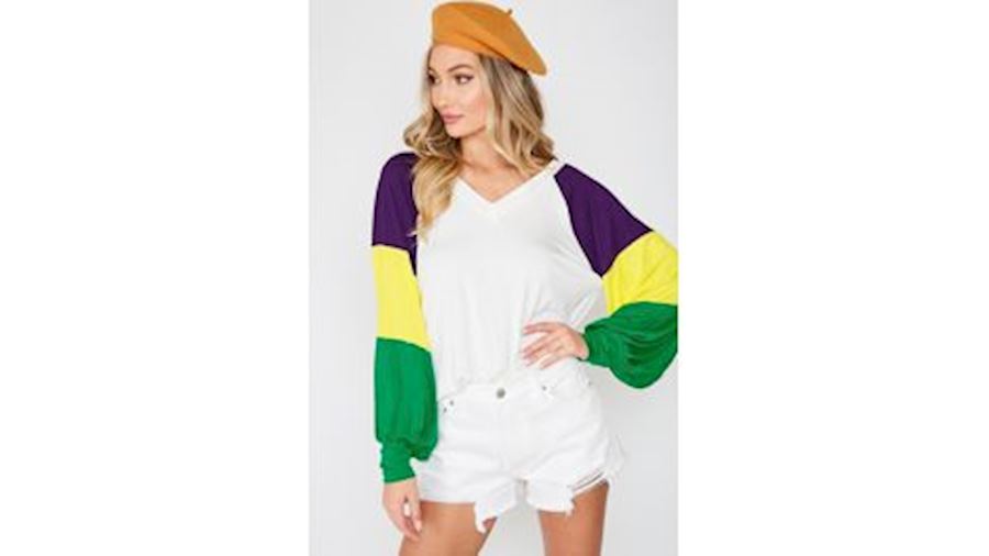 Mardi Gras Balloon/ Blocked Sleeves Top/T-shirt Si