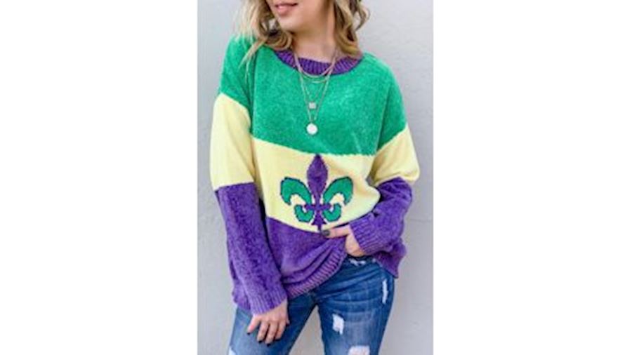 Mardi Gras Pullover / Sweater with Fleur de Lis De