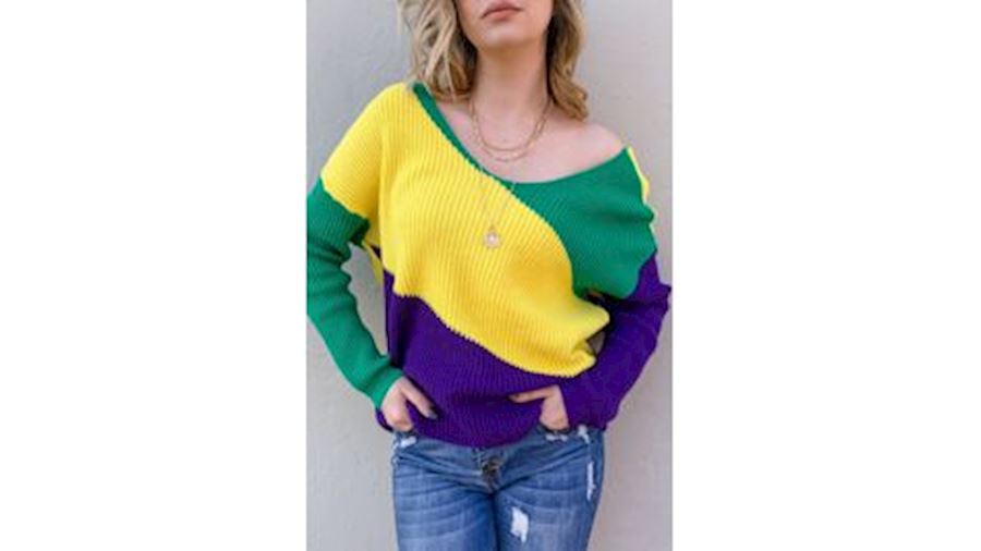 Mardi Gras Pullover/ Sweater Open Back Size Small/