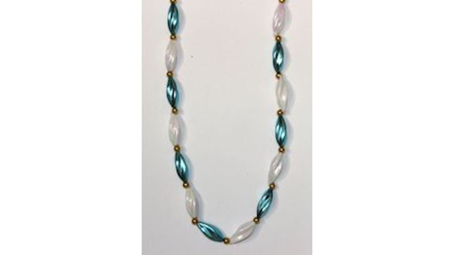 38in Metallic Turquoise/ White Pearl Swirl Necklac