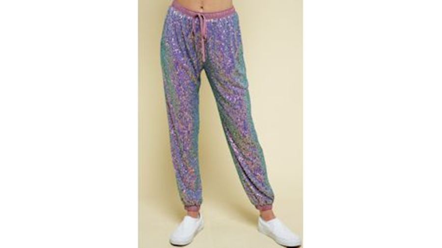 Mardi Gras Sequin Joggers with pockets Size SMALL