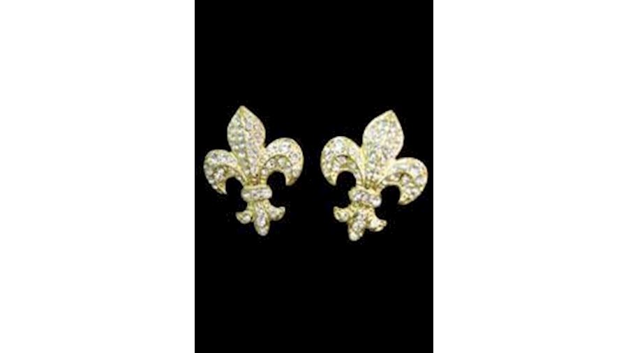 Gold Fluer de Lis Emblem Rhinestone Earrings