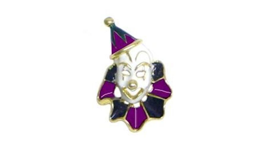 1.75in x 1.25in Purple/ Green/ Gold Clown Pin/ Bro