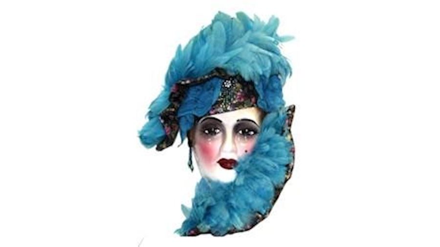 18in x 9in Porcelain Teal Face With Feather