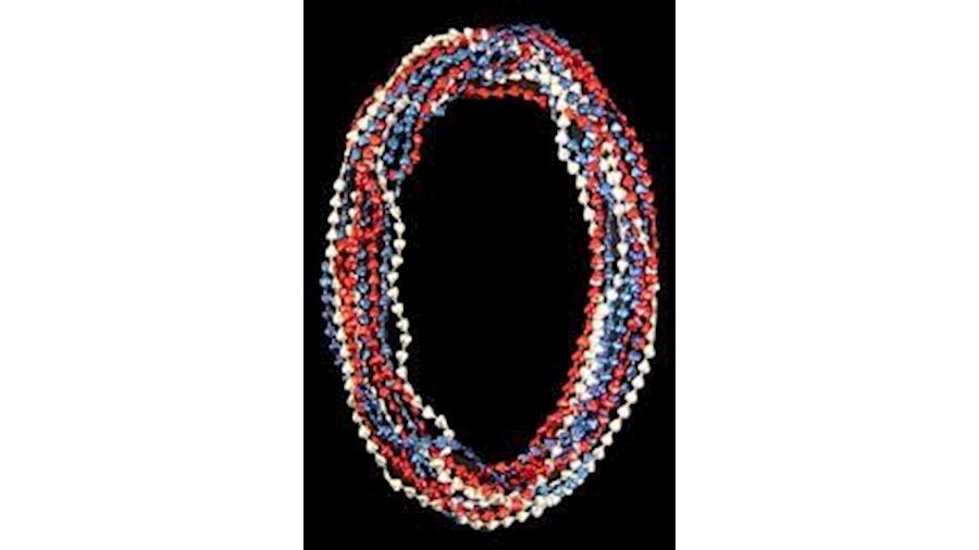 33in 10mm Metallic Red/ Blue/ Silver Heart Beads{t