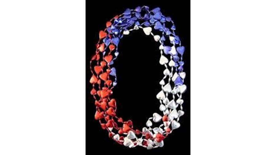 36in Metallic Red/ Blue/ Silver Section Heart Bead