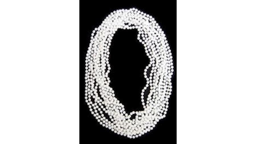 33in 7mm Disco White Clear Coat Beads{throw}-BG