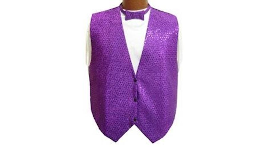 Sequined Purple Vest w/ Bow Tie Large