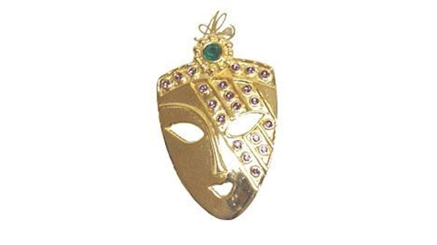 1.25in x 2in Gold Mask w/ Purple/ Green Rhinestone