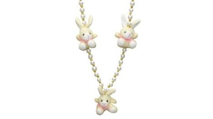 42in Pink Rabbit Plush Necklace W/ Black CC/ White