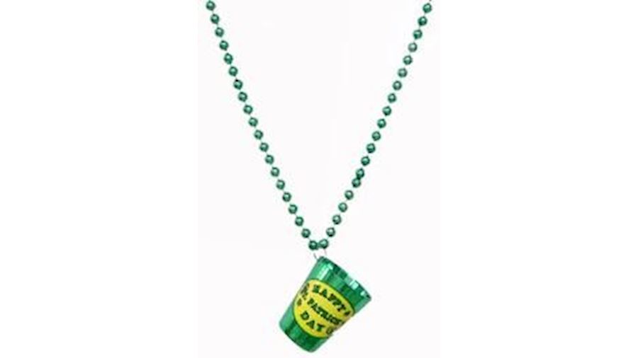 33in 7 mm Metallic Green Bead w/ St Patricks Day P