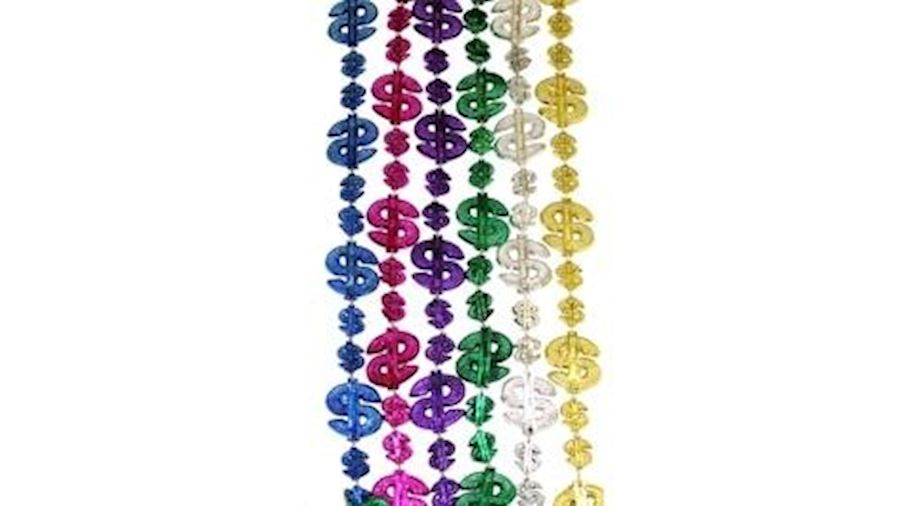 36in Metallic Assorted Color Dollar Sign Beads {ca