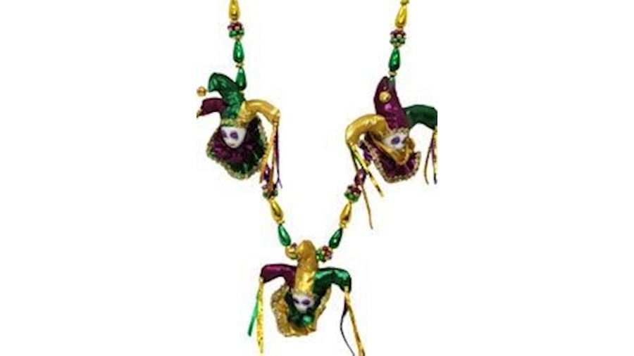 42in Assorted Purple Green Gold Jester Doll Neckla