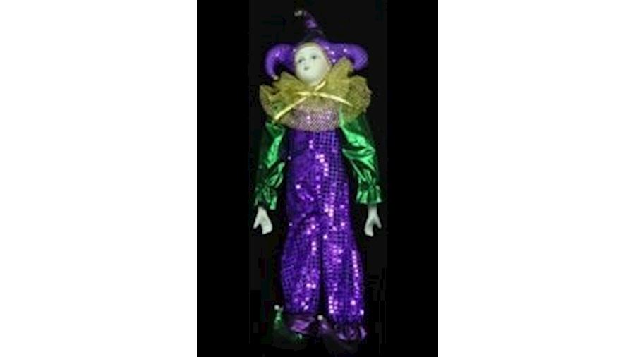 26in Tall x 7in Wide Purple Green Doll w/Purple Je