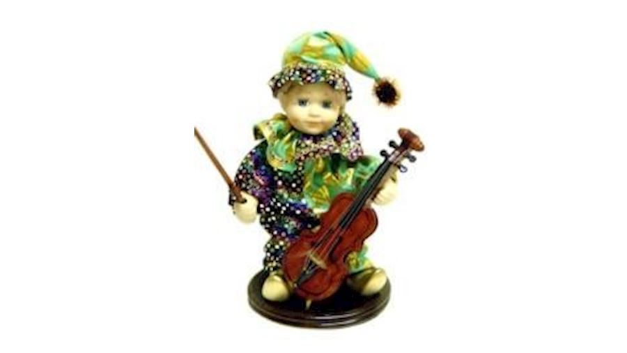 12in x 5.5in Baby With Cello On Wood Stand